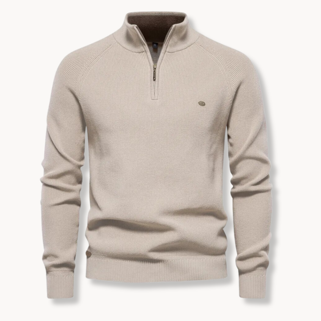 Ribstrikket half-zip-striktrøje til mænd