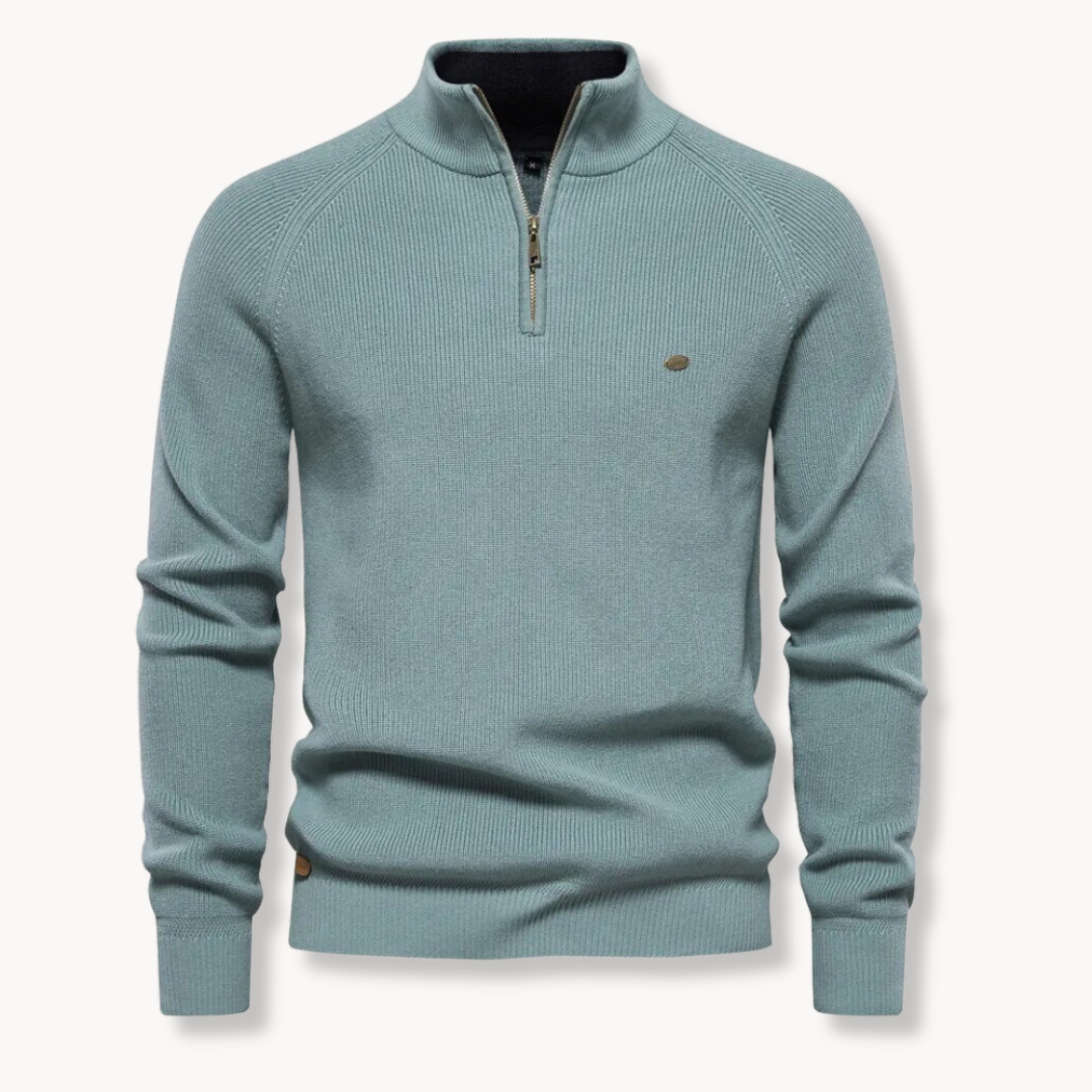 Ribstrikket half-zip-striktrøje til mænd