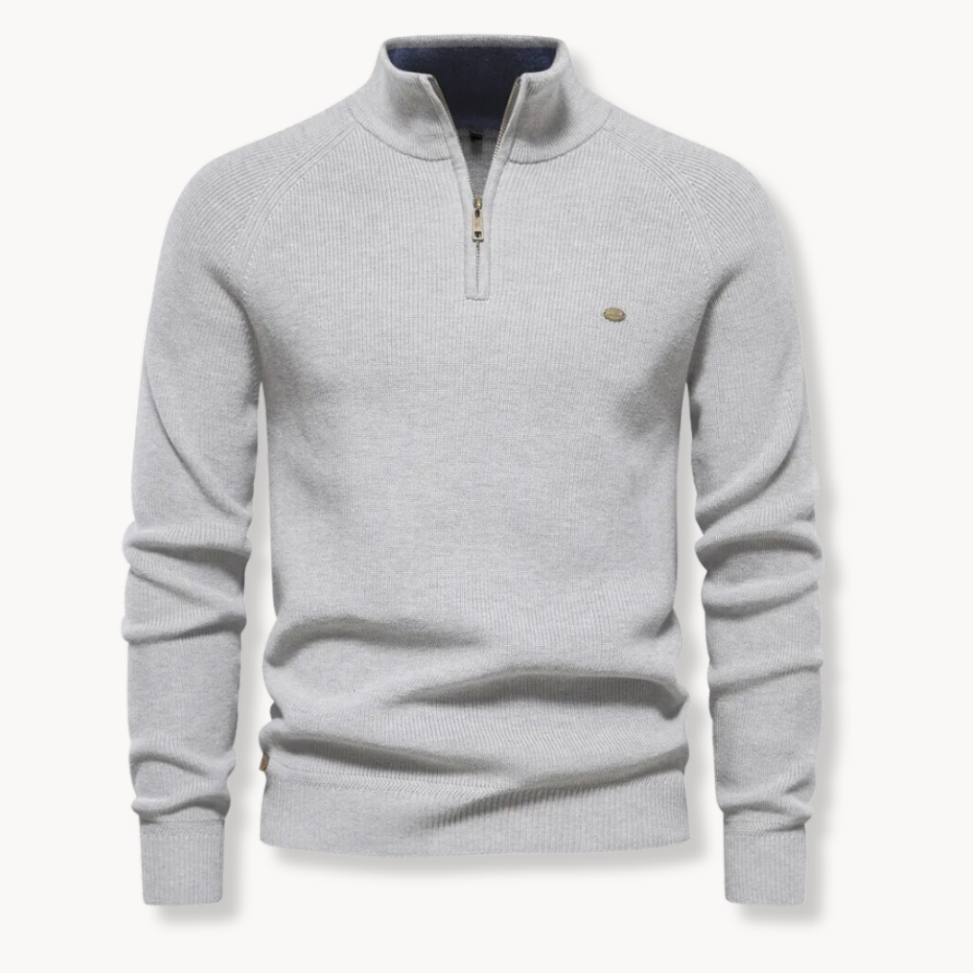 Ribstrikket half-zip-striktrøje til mænd