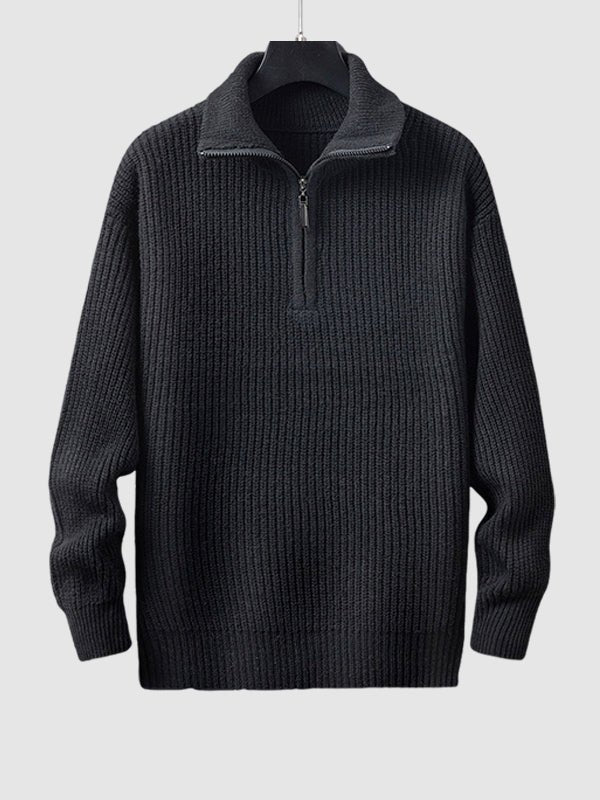 Ribstrikket herresweater med kort lynlås