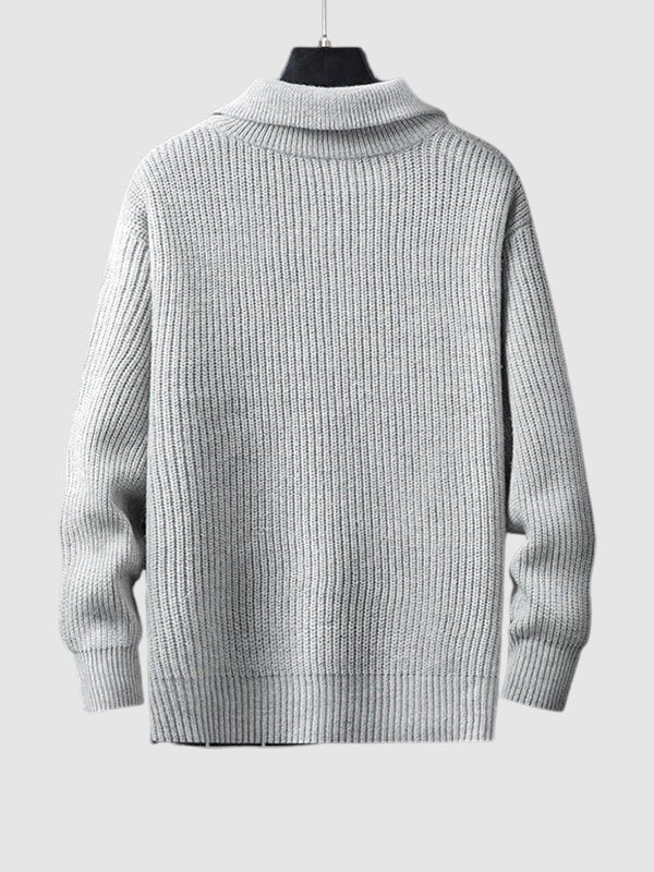 Ribstrikket herresweater med kort lynlås