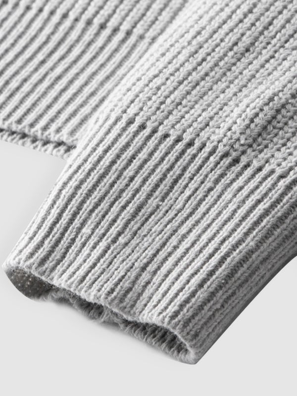Ribstrikket herresweater med kort lynlås