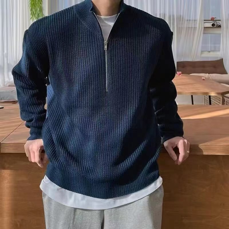 Ribstrikket herresweater med quarter-zip