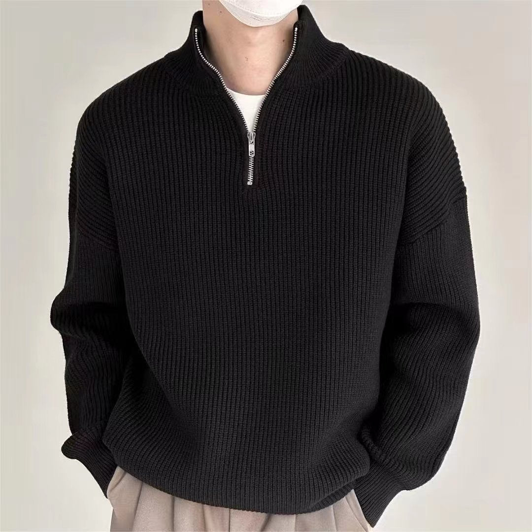 Ribstrikket herresweater med quarter-zip