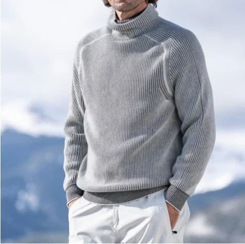 Ribstrikket rullekravesweater til herrer