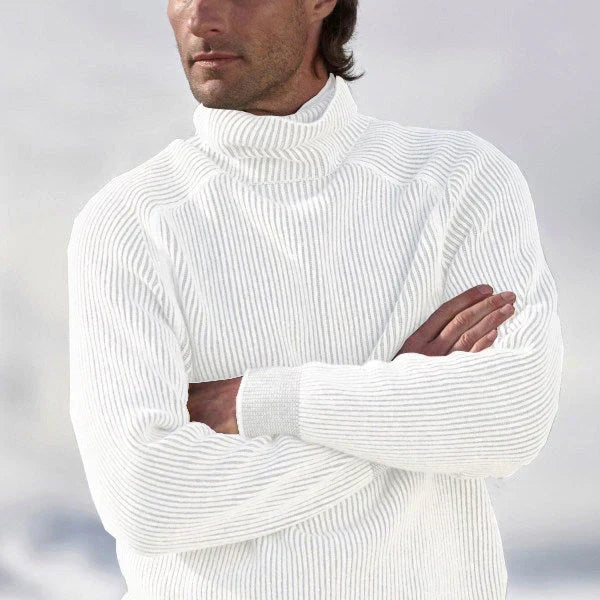 Ribstrikket rullekravesweater til herrer