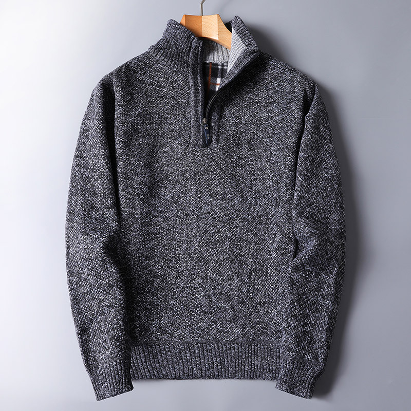 Ribstrikket sweater med kvart lynlås til mænd
