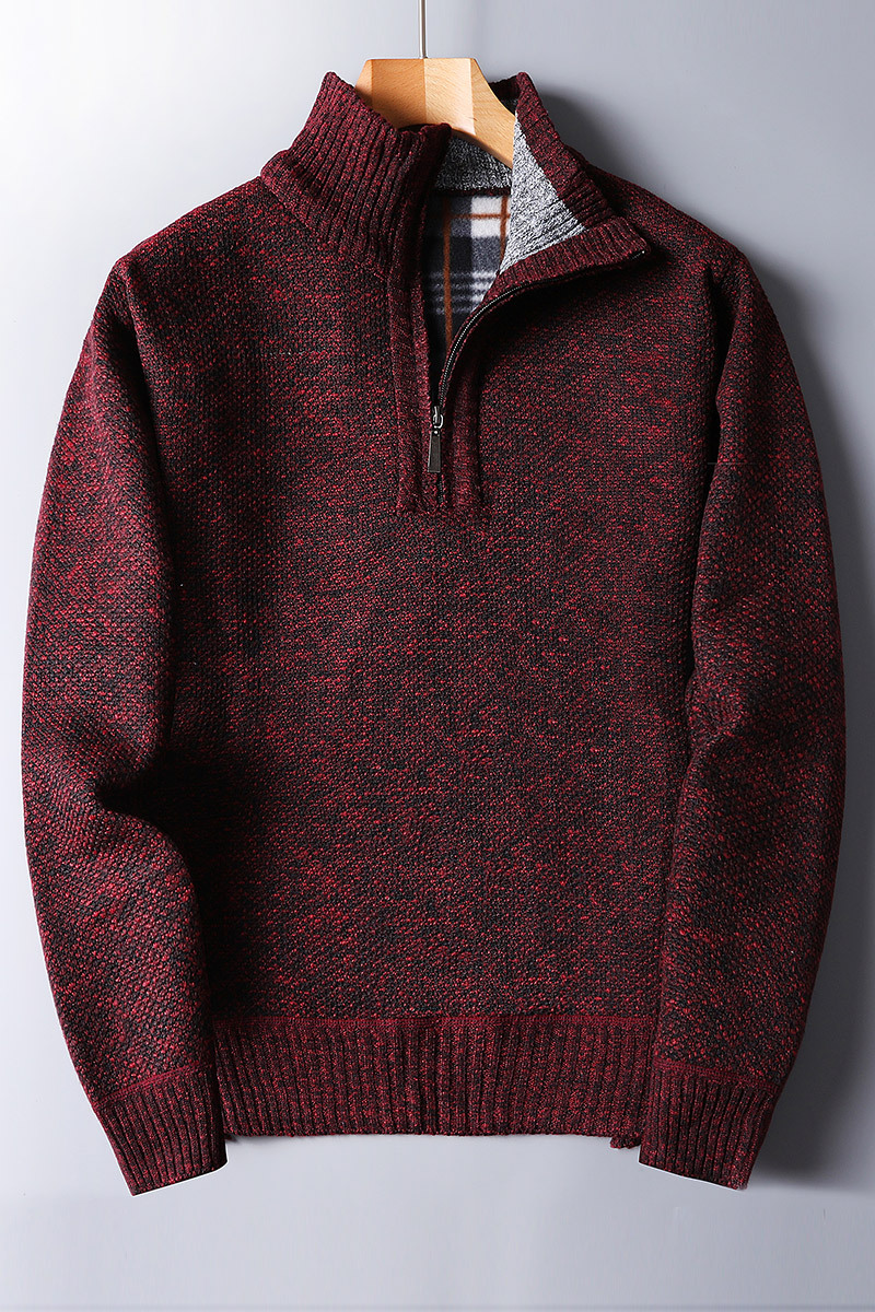 Ribstrikket sweater med kvart lynlås til mænd