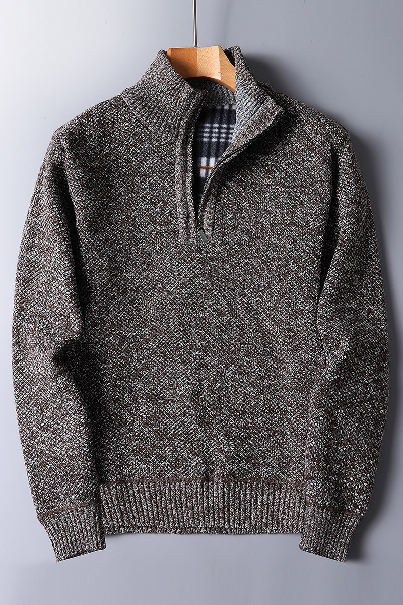 Ribstrikket sweater med kvart lynlås til mænd