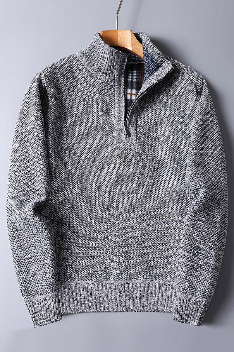 Ribstrikket sweater med kvart lynlås til mænd