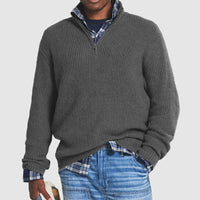 Ribstrikket sweater med quarter-zip til herrer
