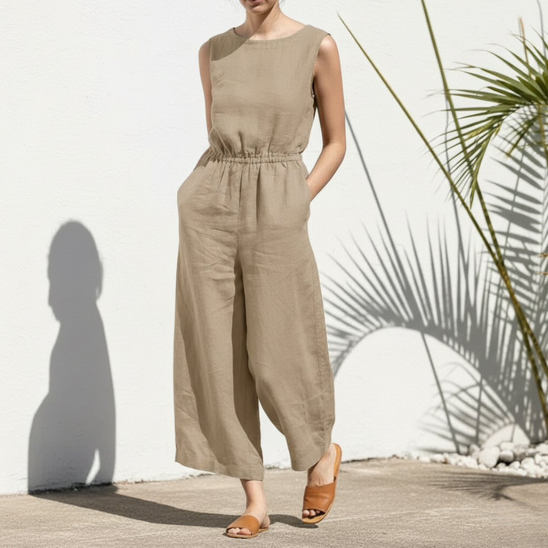 Ærmeløs jumpsuit med brede ben til damer
