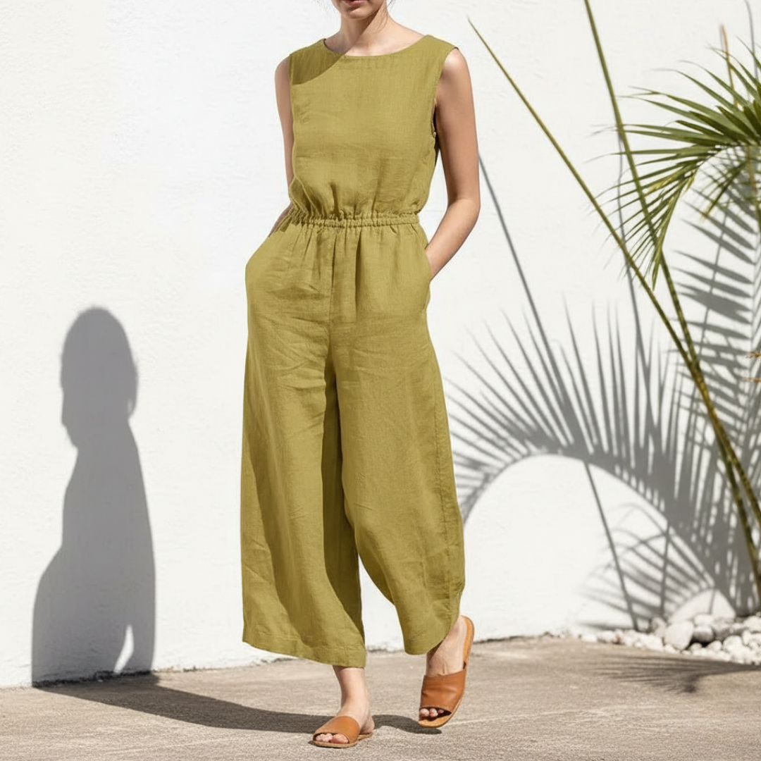 Ærmeløs jumpsuit med brede ben til damer