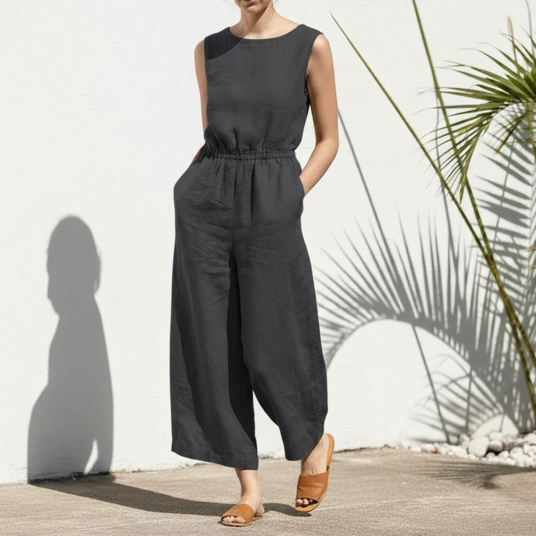 Ærmeløs jumpsuit med brede ben til damer