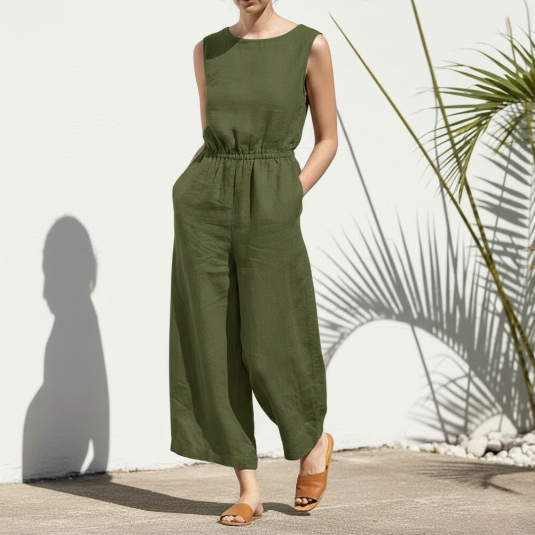 Ærmeløs jumpsuit med brede ben til damer