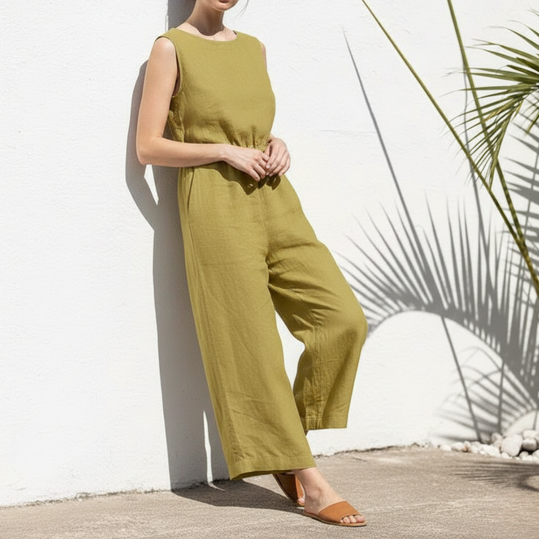 Ærmeløs jumpsuit med brede ben til damer