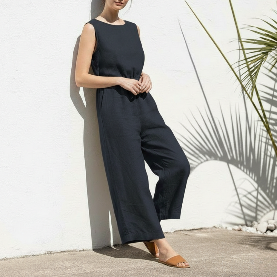 Ærmeløs jumpsuit med brede ben til damer