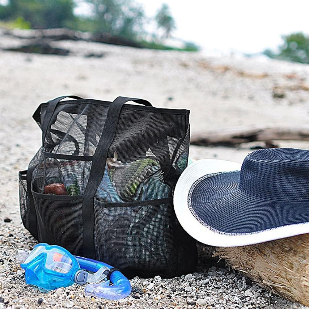 Sammenfoldelig mesh-strandtaske med 9 lommer til familiedage
