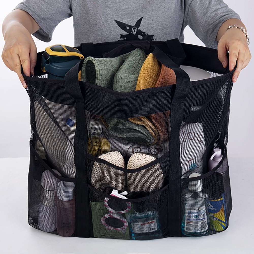 Sammenfoldelig mesh-strandtaske med 9 lommer til familiedage