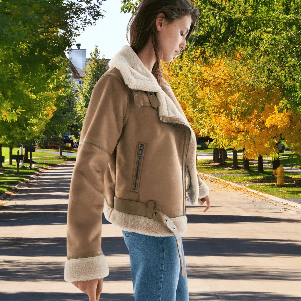Shearling-pilotjakke til damer