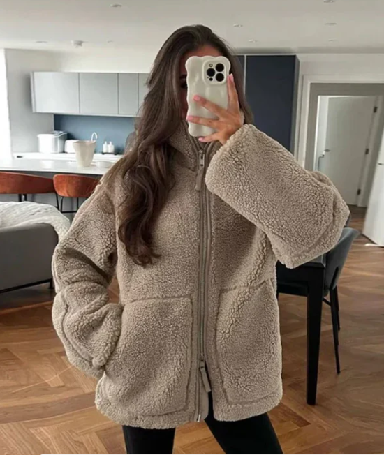 Sherpa-vinterteddyjakke til damer