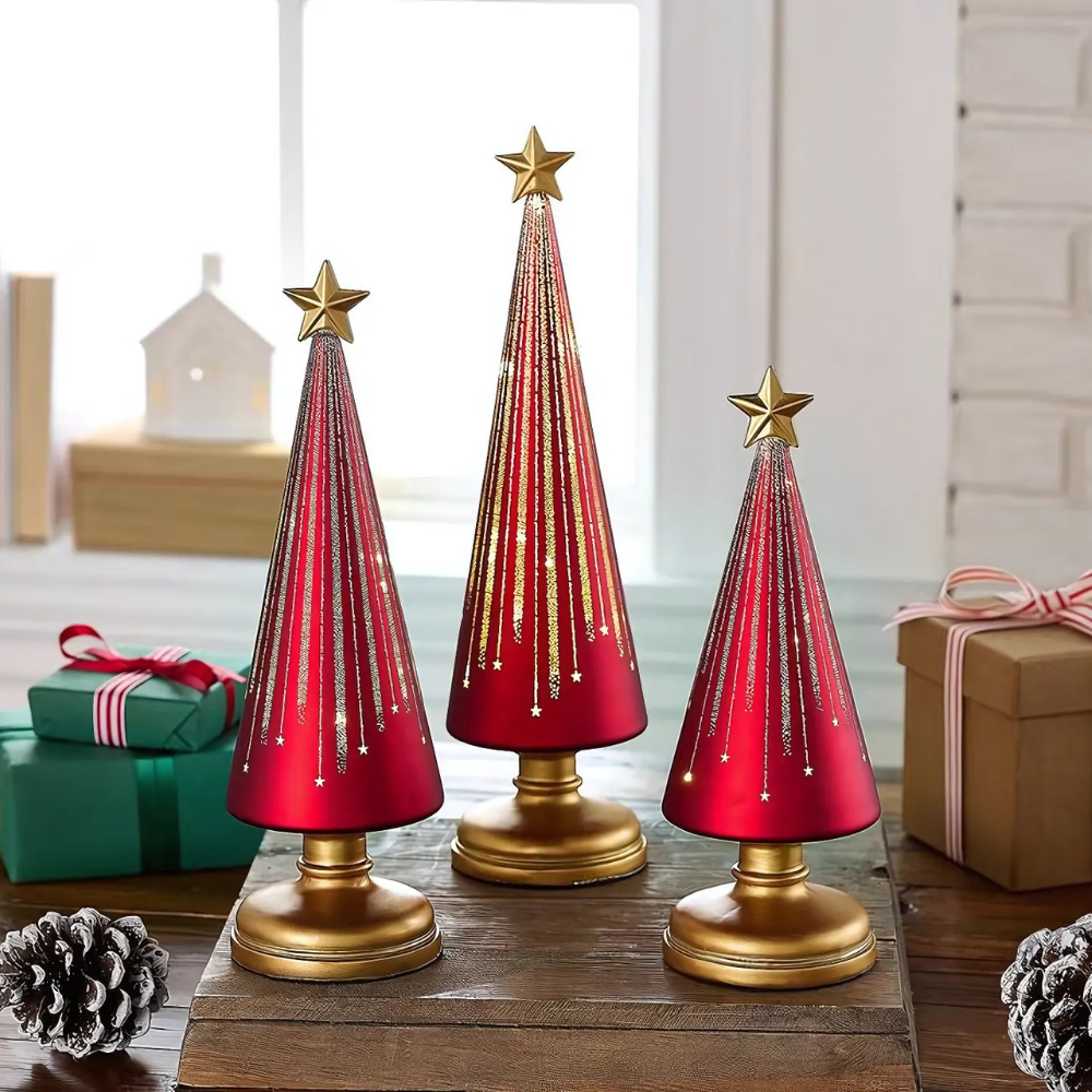 Skinnende LED-juletræer i glas