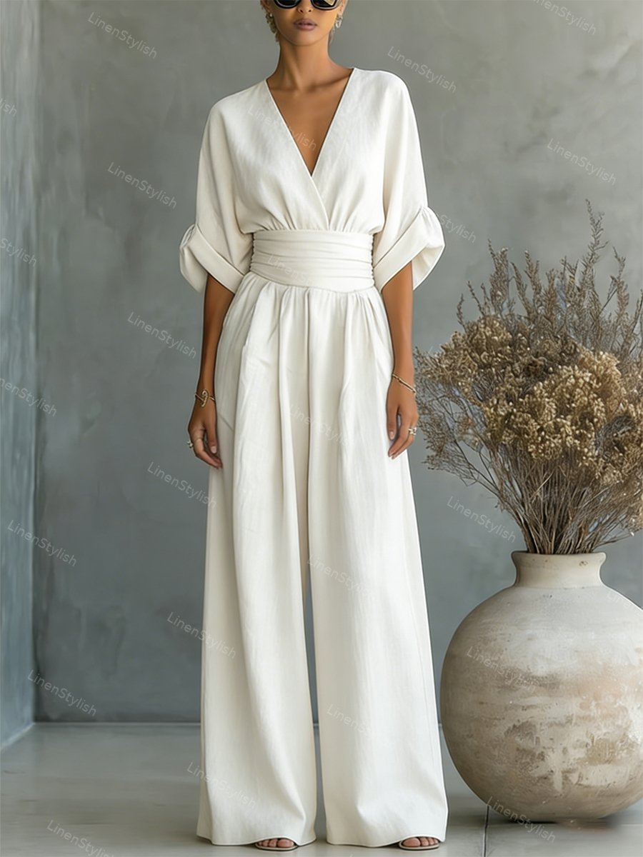 Slå-om-jumpsuit med V-udskæring til damer