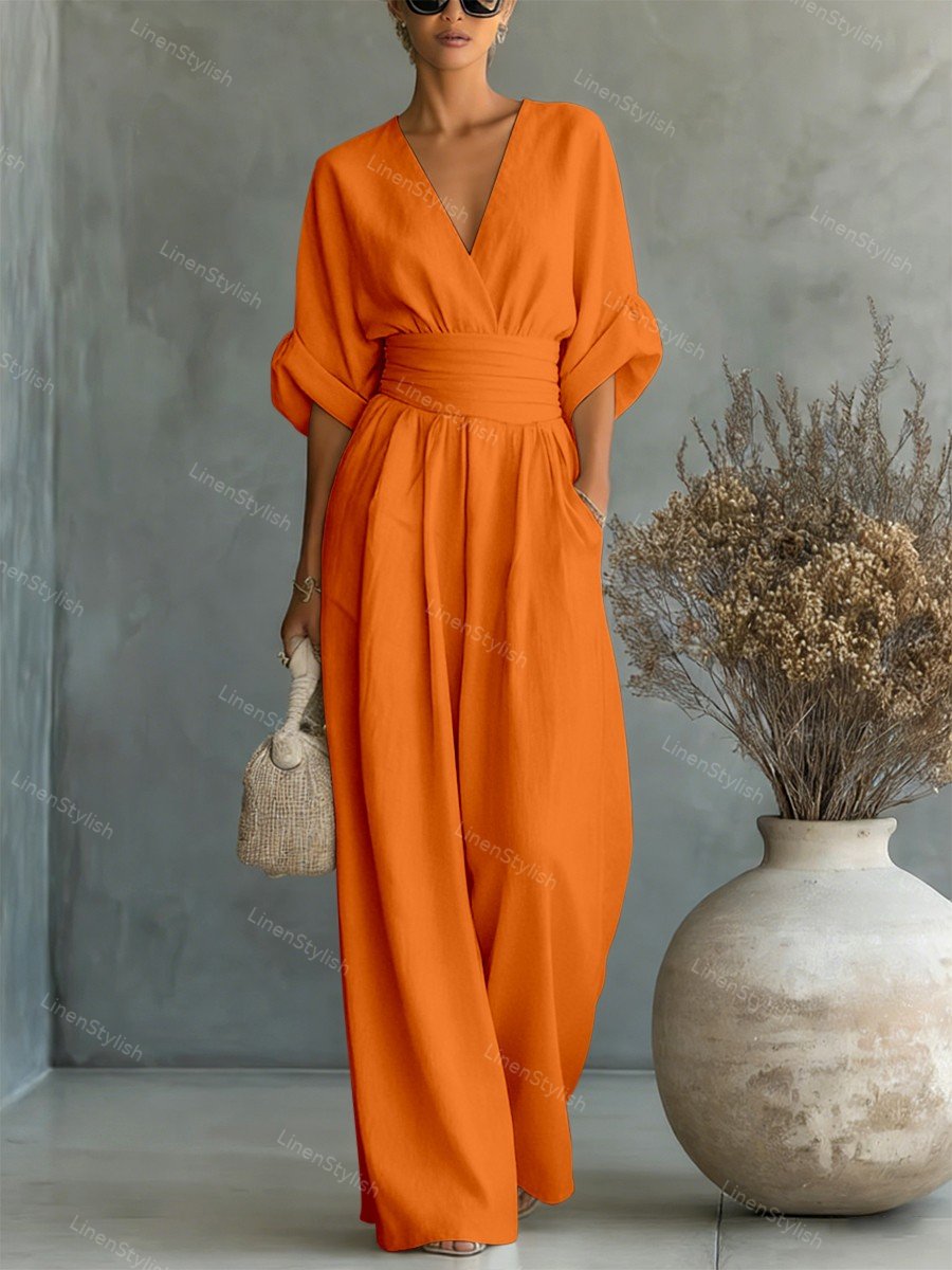 Slå-om-jumpsuit med V-udskæring til damer