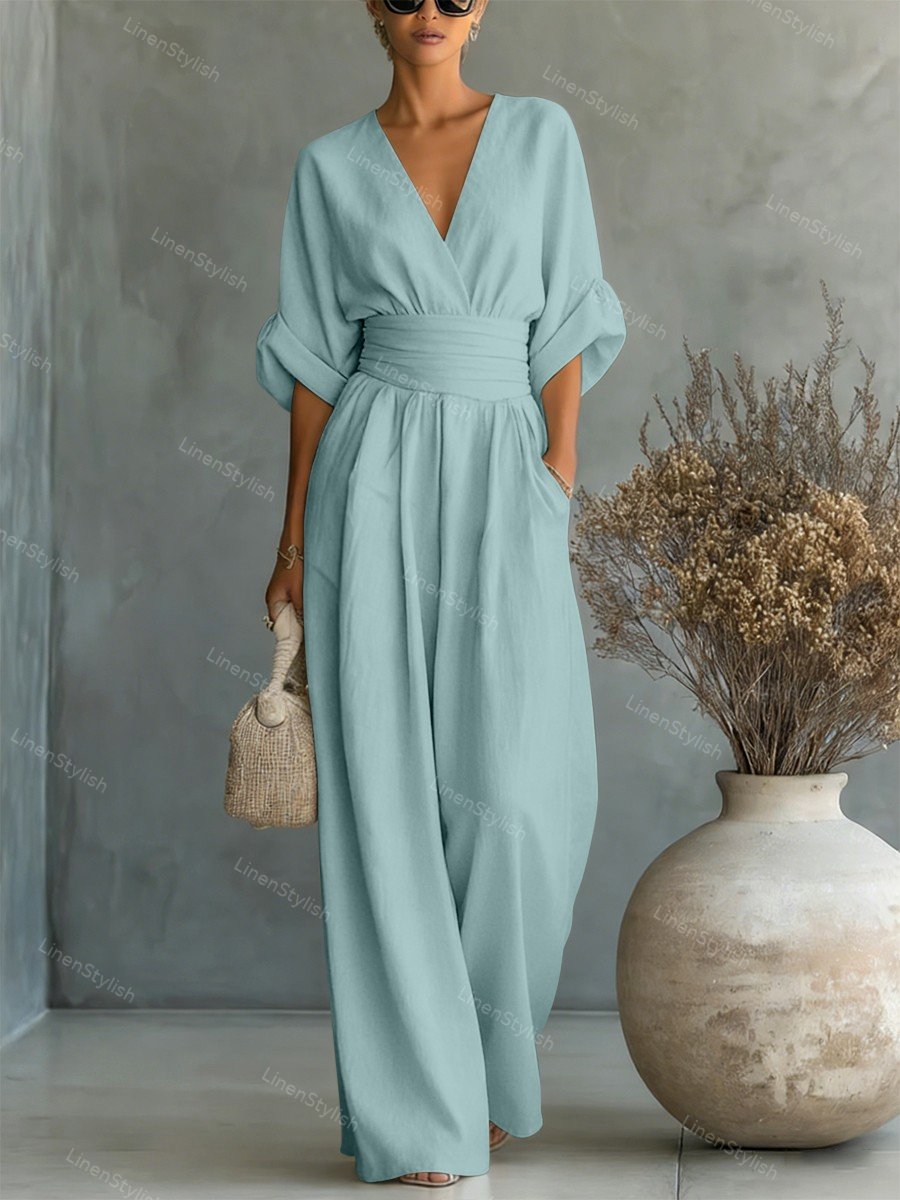 Slå-om-jumpsuit med V-udskæring til damer