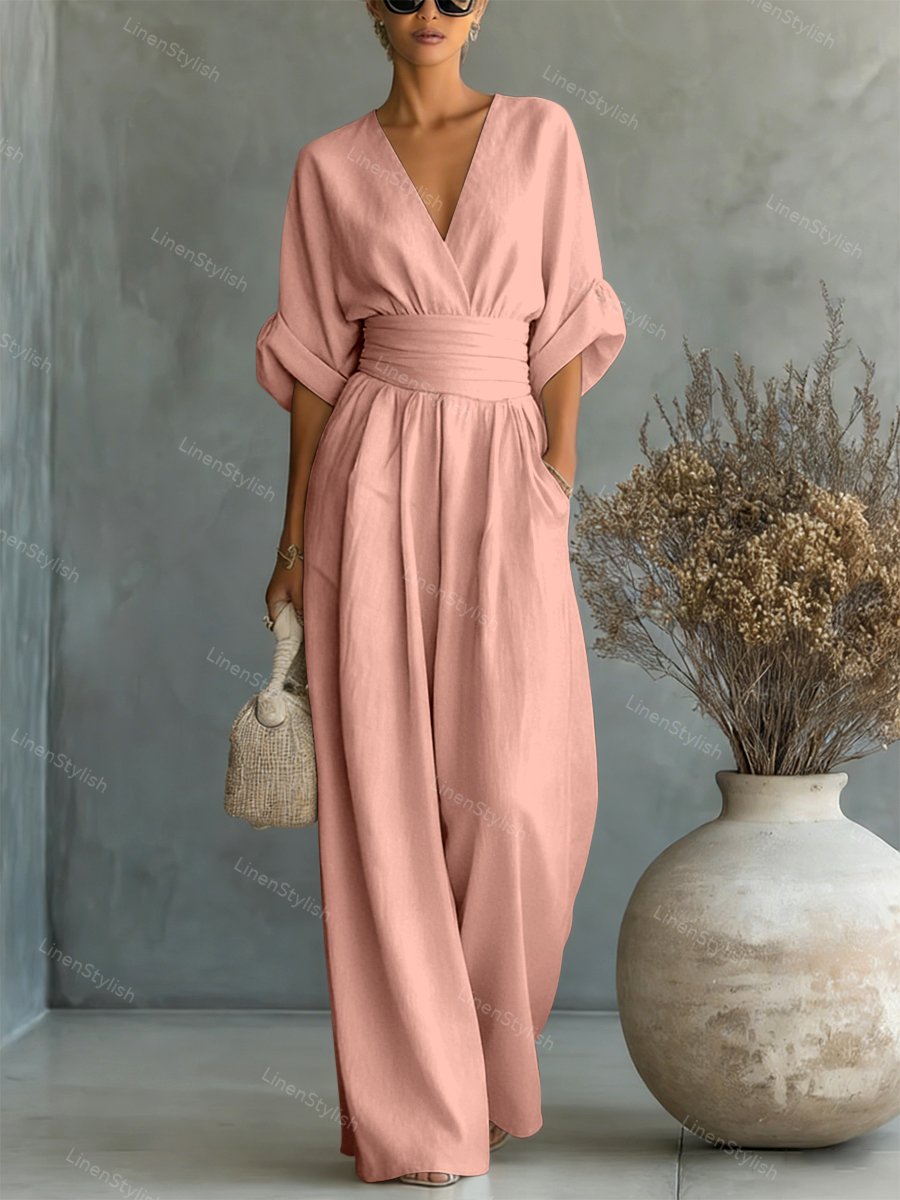 Slå-om-jumpsuit med V-udskæring til damer