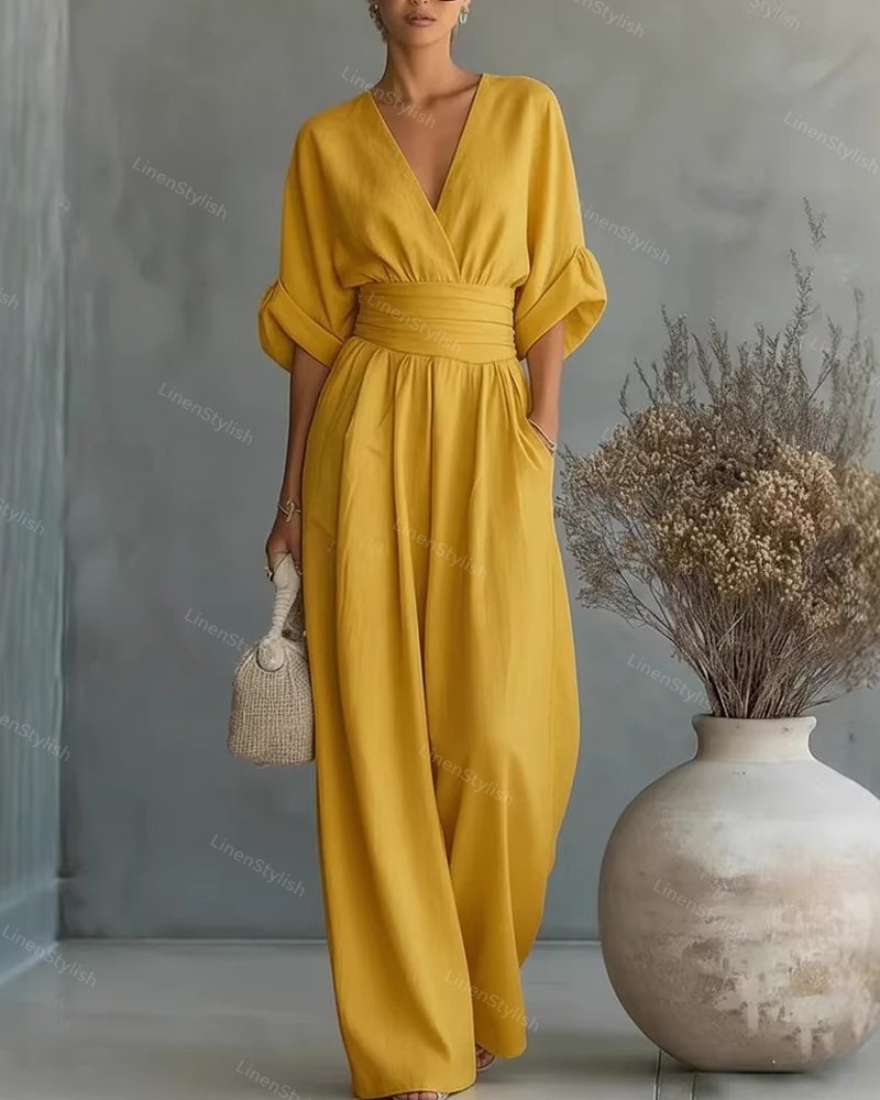 Slå-om-jumpsuit med V-udskæring til damer