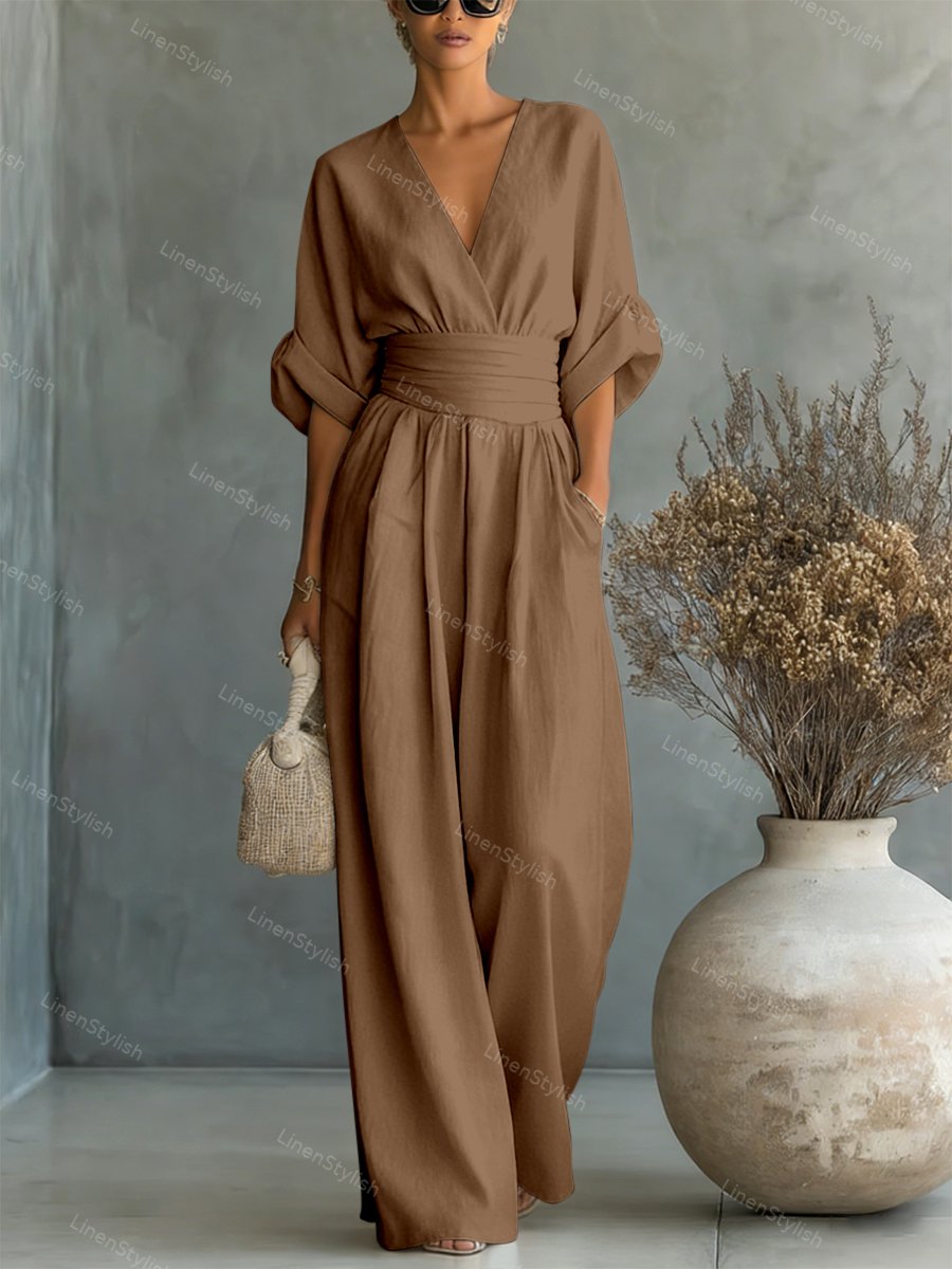 Slå-om-jumpsuit med V-udskæring til damer