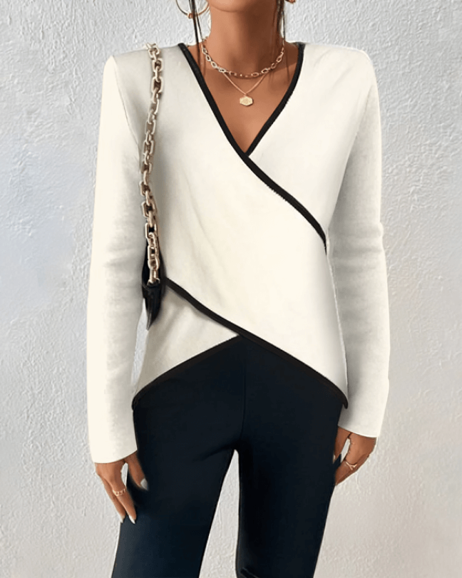 Slå-om-striktrøje med V-hals til damer