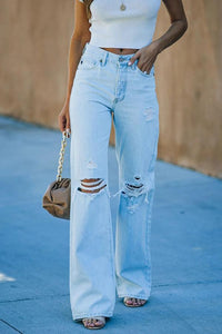 Slidte jeans med vide ben til kvinder