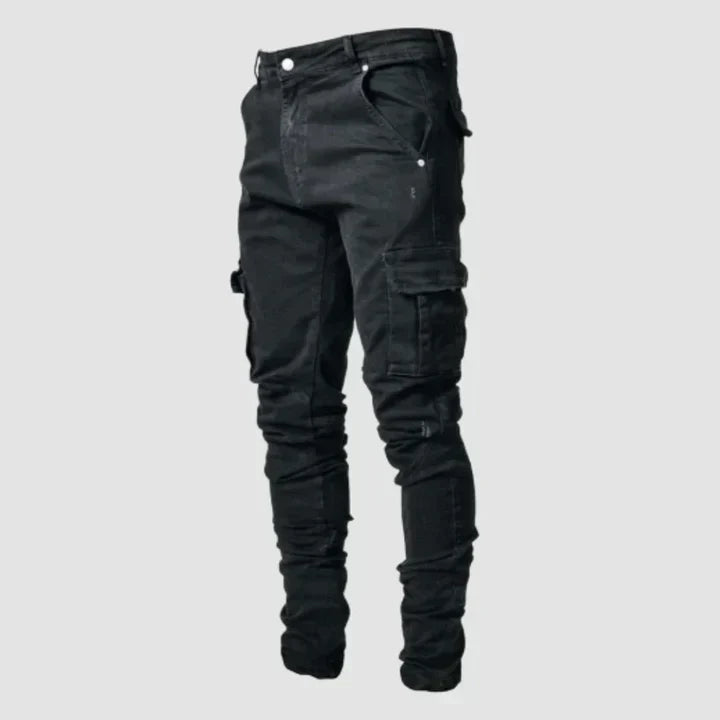 Slim fit denim-cargobukser til herrer