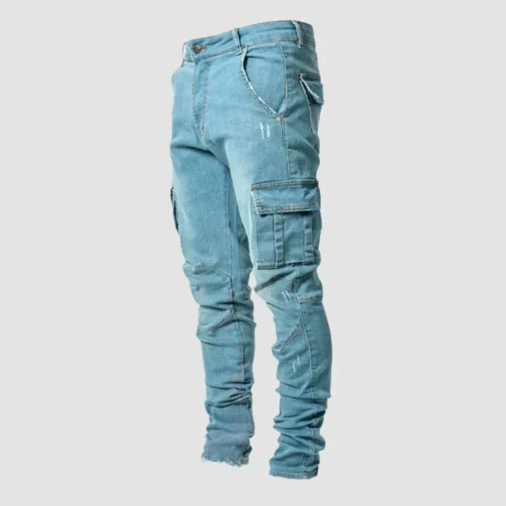 Slim fit denim-cargobukser til herrer