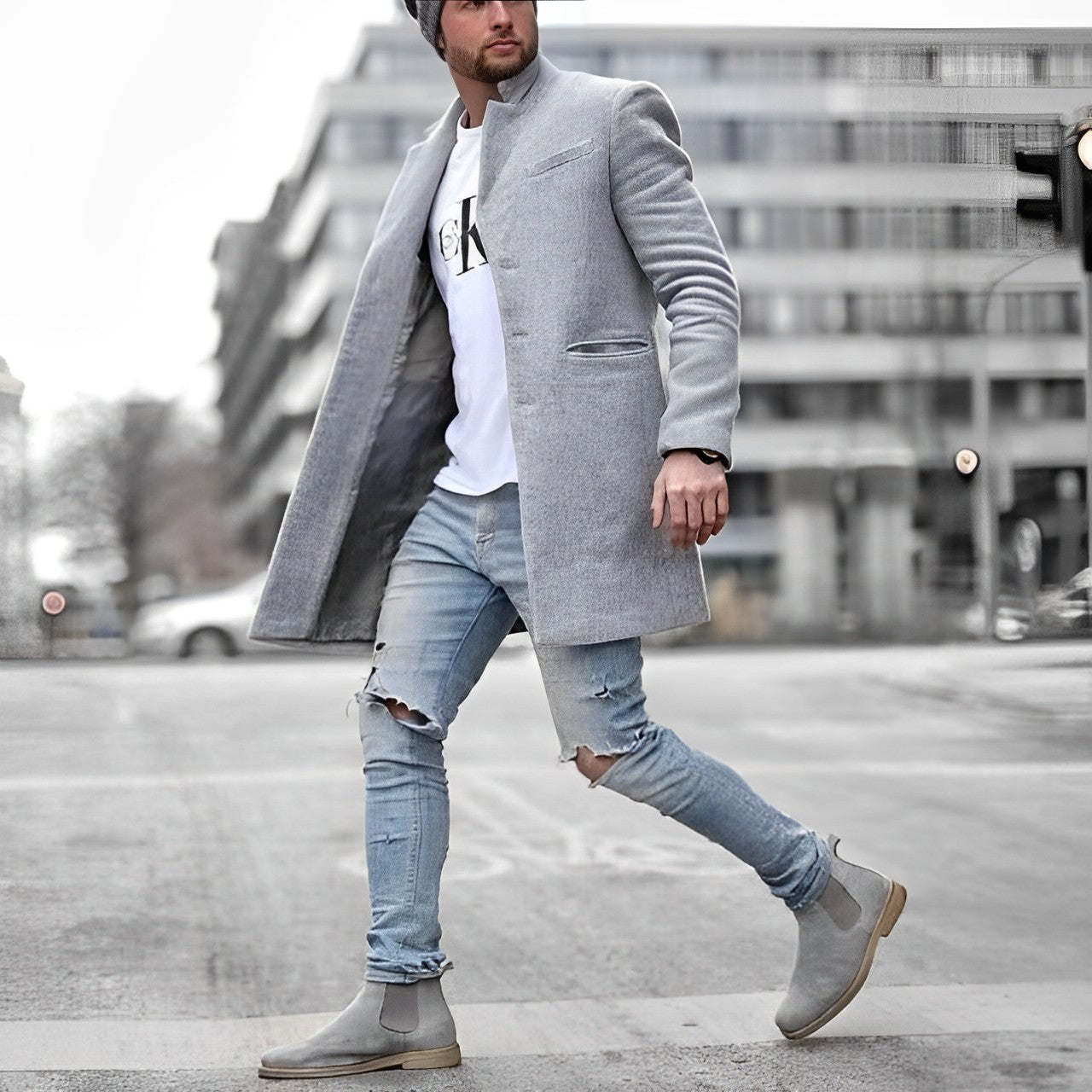 Slim fit halvlang herrefrakke