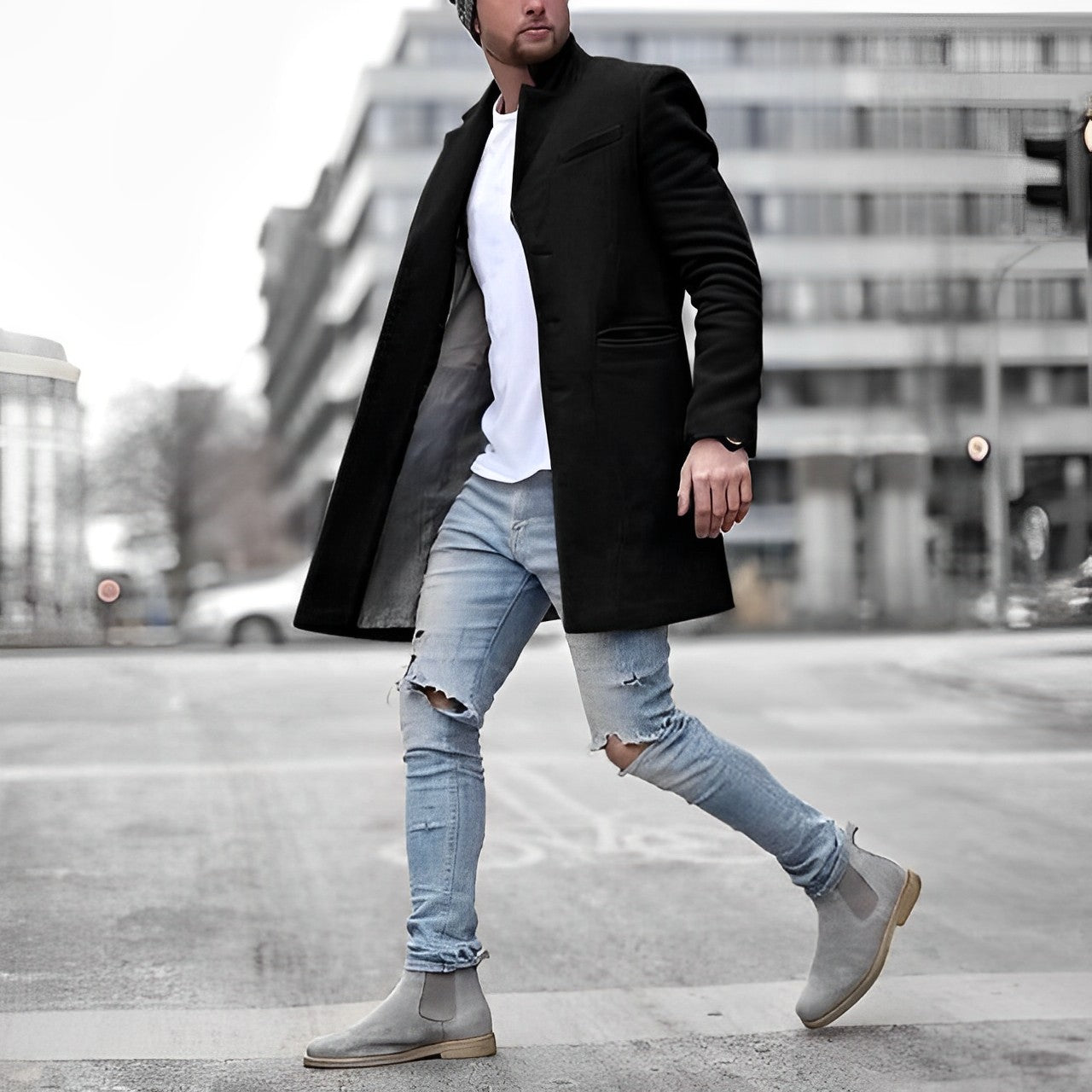 Slim fit halvlang herrefrakke