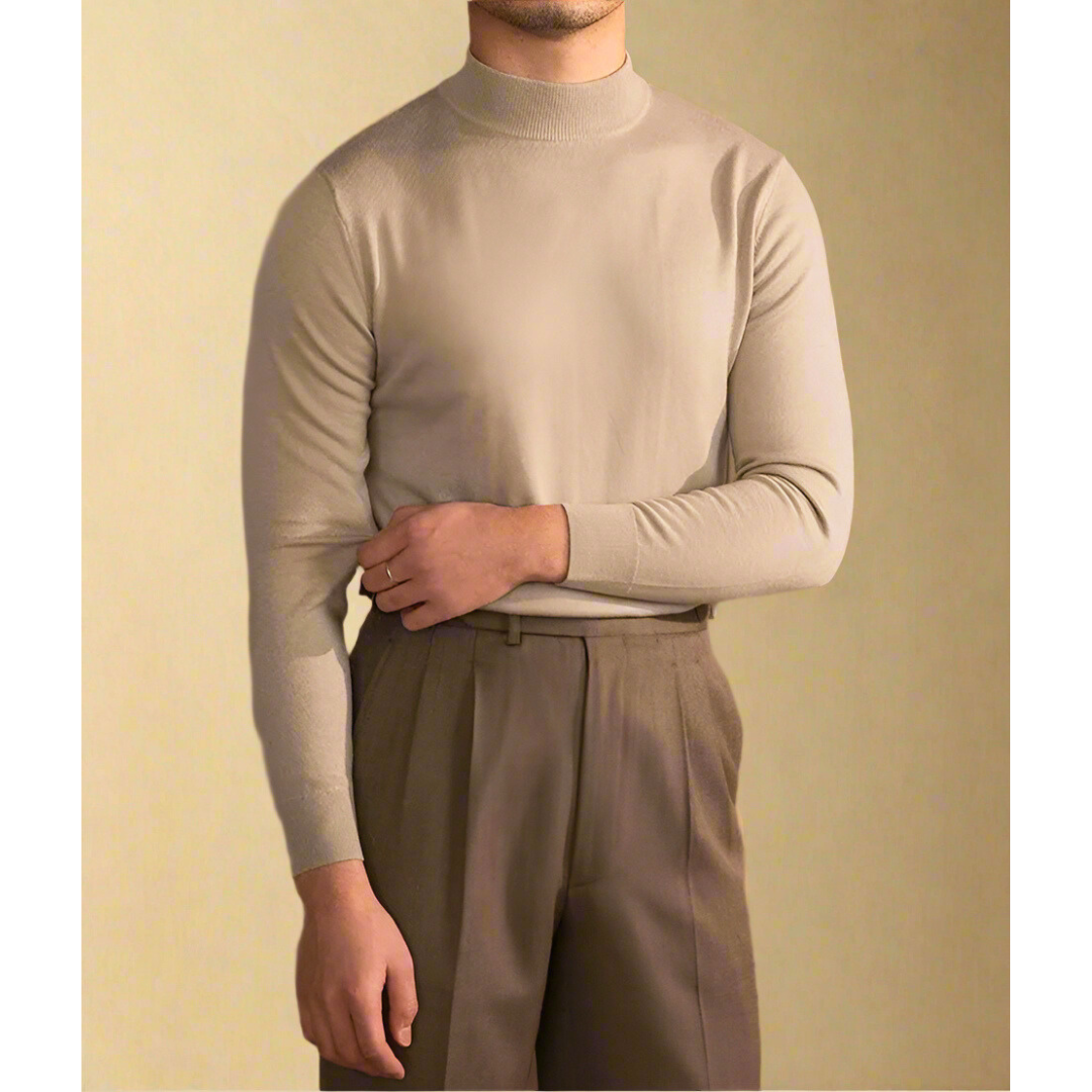 Slim fit herrestriktrøje med halvhøj hals
