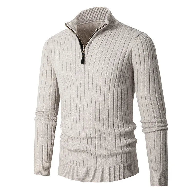 Slim fit herrestriktrøje med quarter-zip
