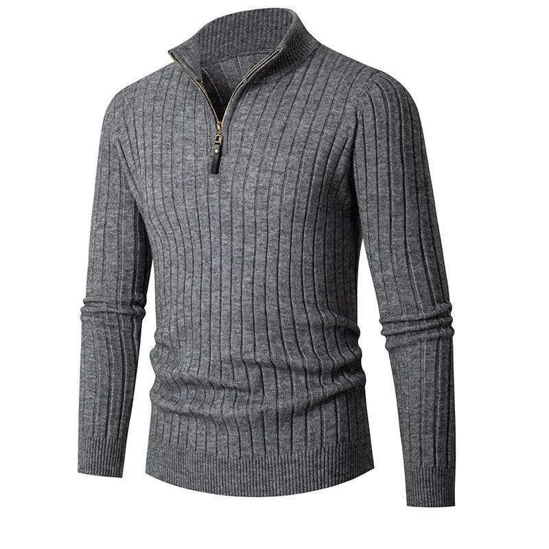 Slim fit herrestriktrøje med quarter-zip