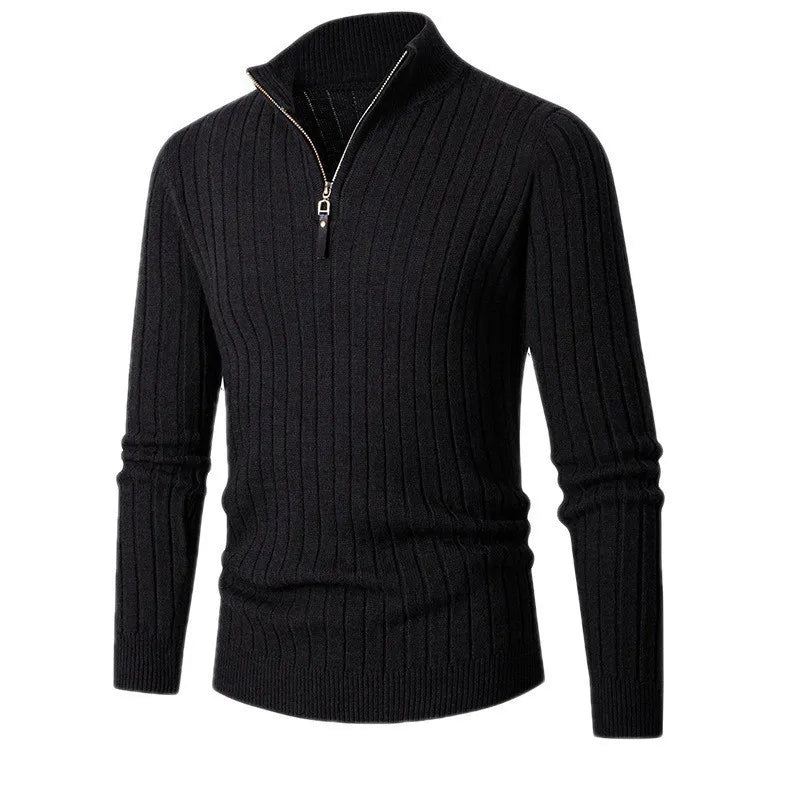 Slim fit herrestriktrøje med quarter-zip