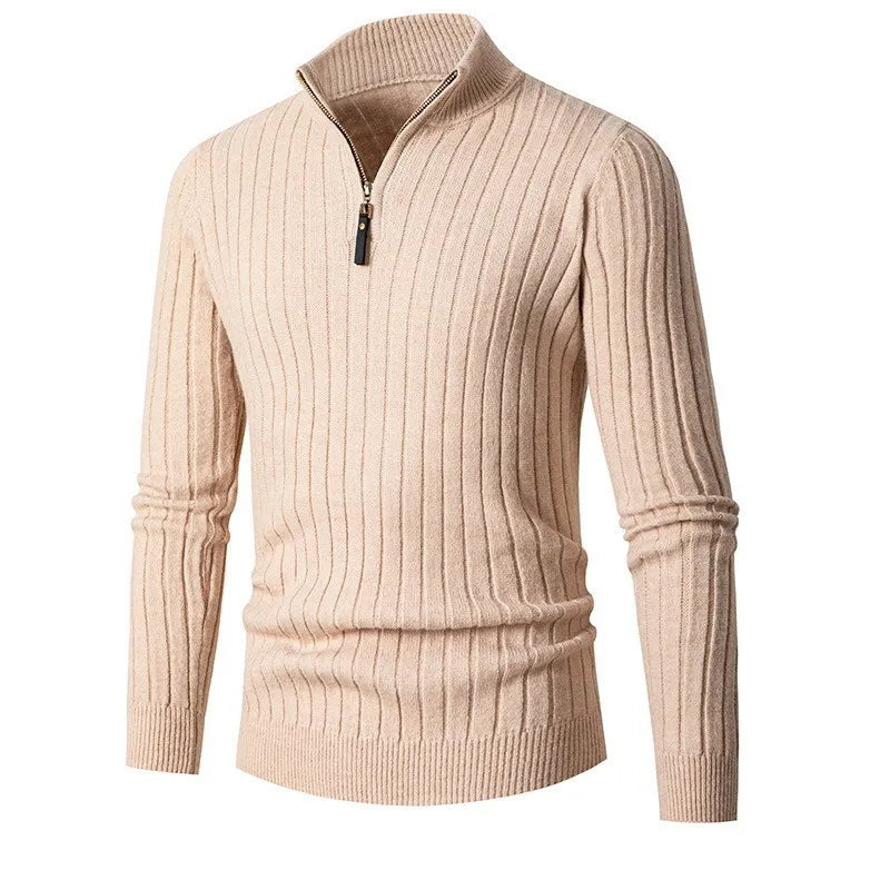 Slim fit herrestriktrøje med quarter-zip