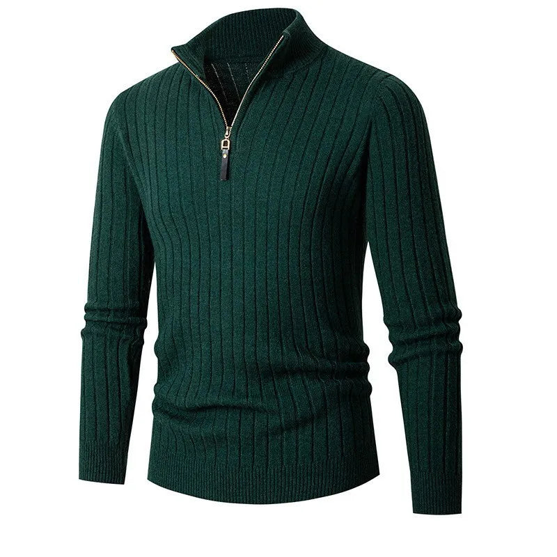 Slim fit herrestriktrøje med quarter-zip