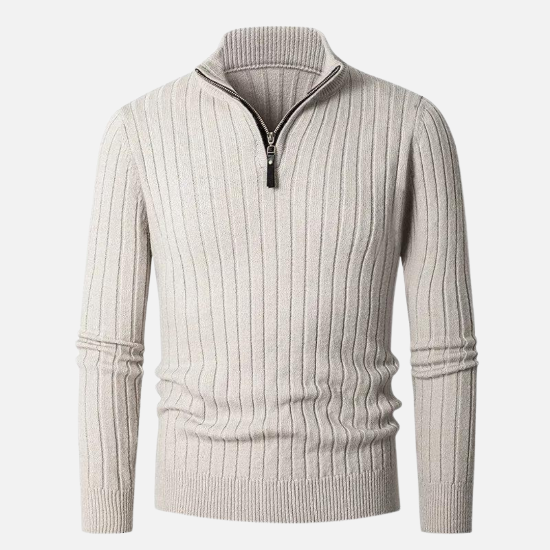 Slim fit herrestriktrøje med quarter-zip