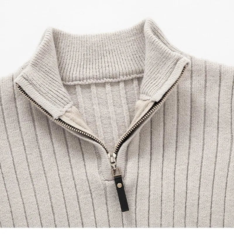 Slim fit herrestriktrøje med quarter-zip