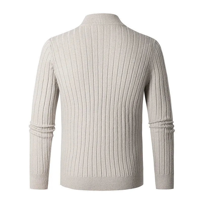 Slim fit herrestriktrøje med quarter-zip
