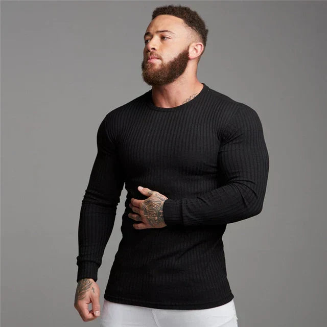 Slim-fit ribstrikket crewneck-sweater til herrer