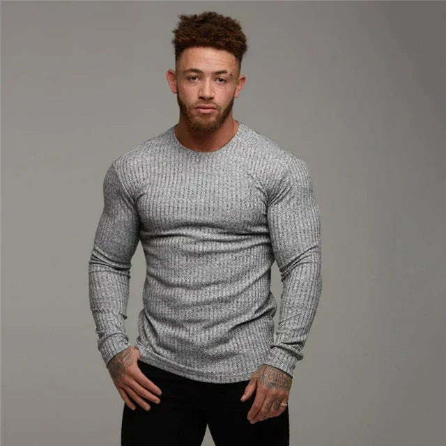 Slim-fit ribstrikket crewneck-sweater til herrer