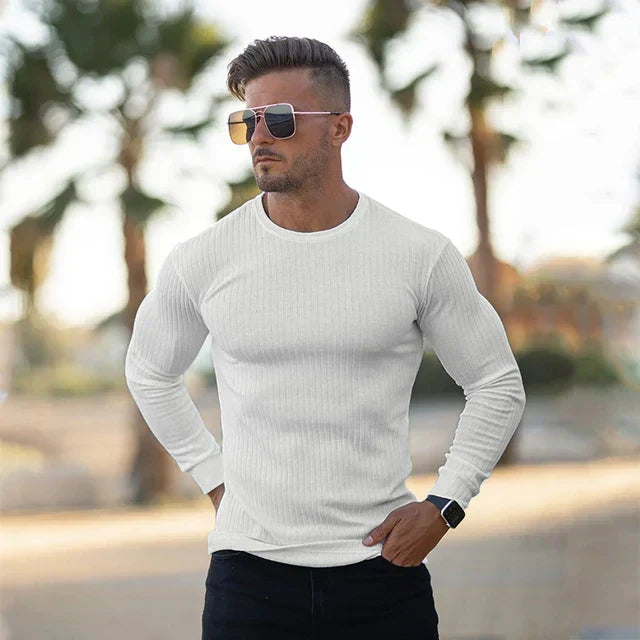 Slim-fit ribstrikket crewneck-sweater til herrer
